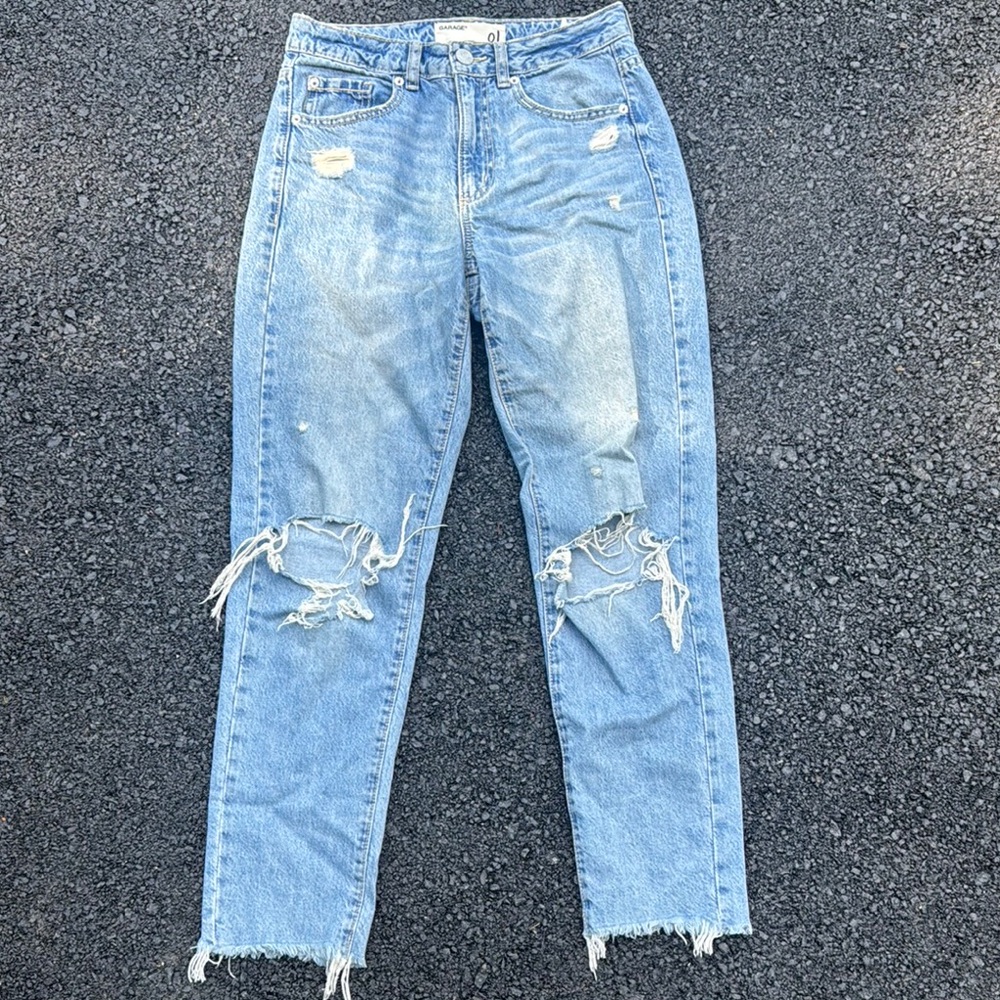 Garage Light Blue Distressed Straight Leg Jeans
